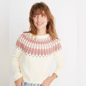Madewell Fair Isle Keaton Pullover Cream and Pink Sweater